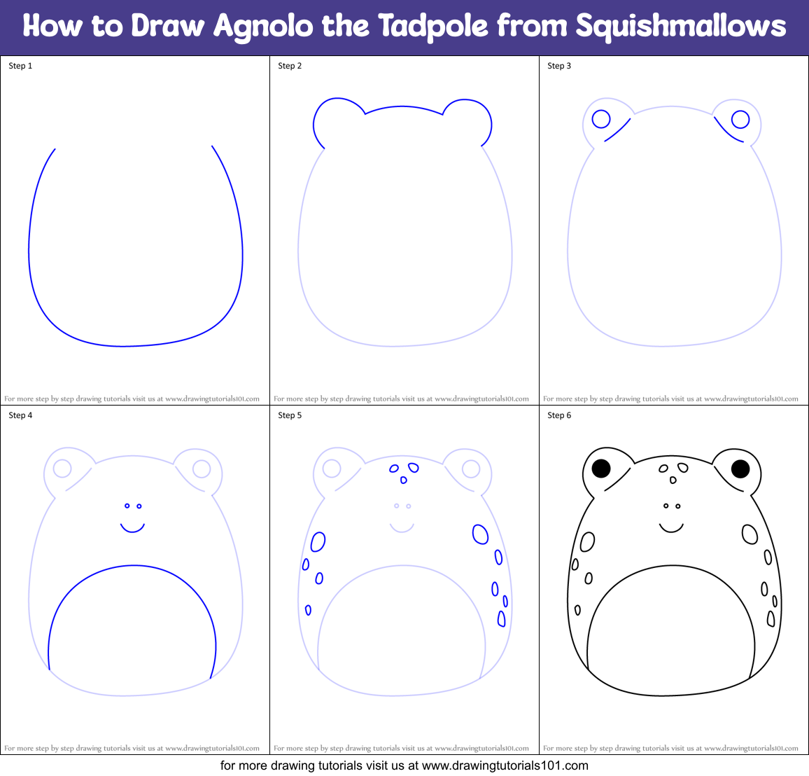 How to Draw Agnolo the Tadpole from Squishmallows Printable Step by Step