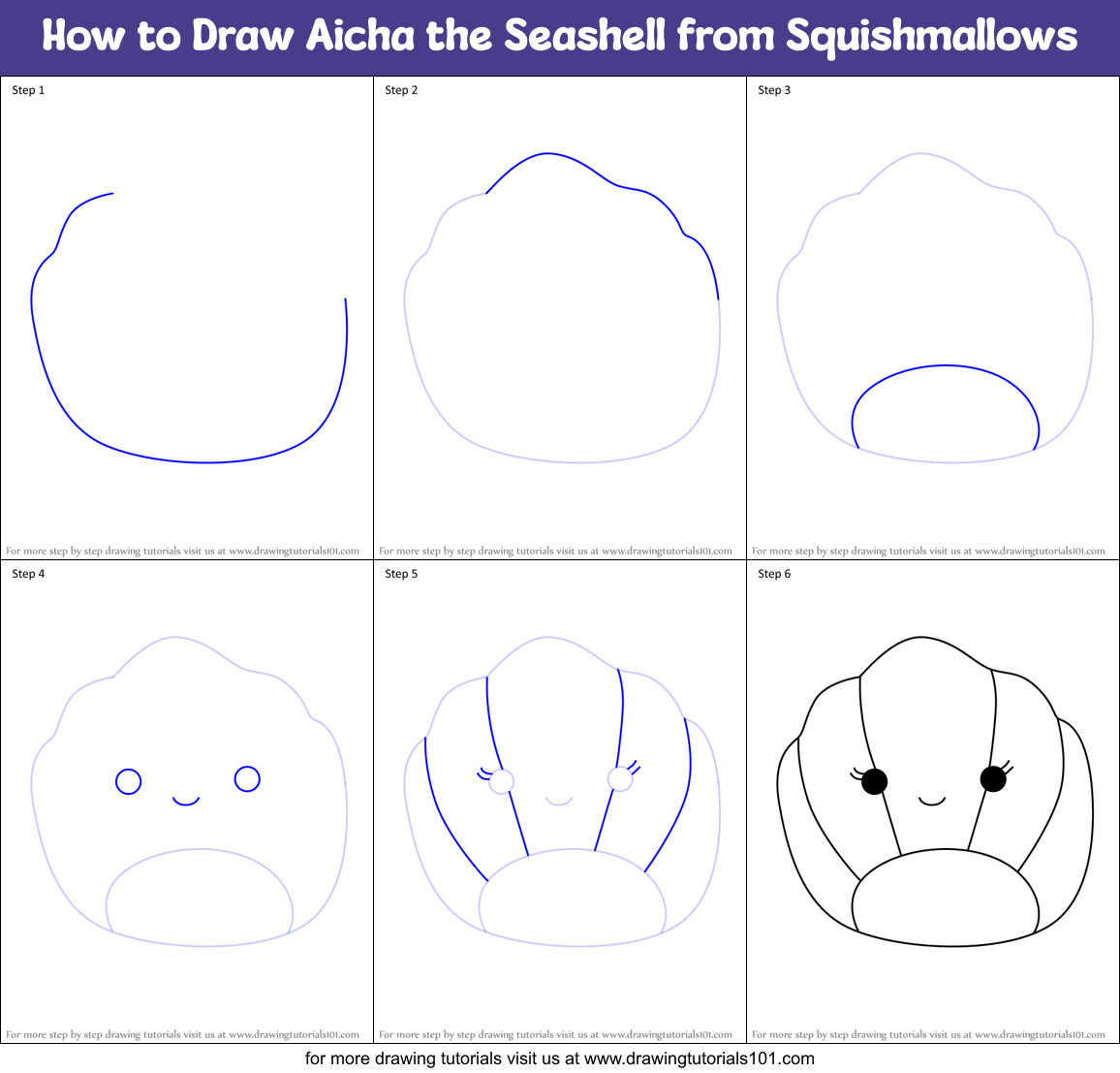 How to Draw Aicha the Seashell from Squishmallows Printable Step by Step