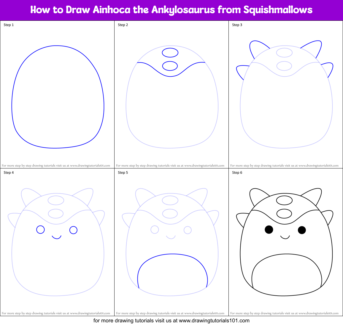 How to Draw Ainhoca the Ankylosaurus from Squishmallows Printable Step by Step