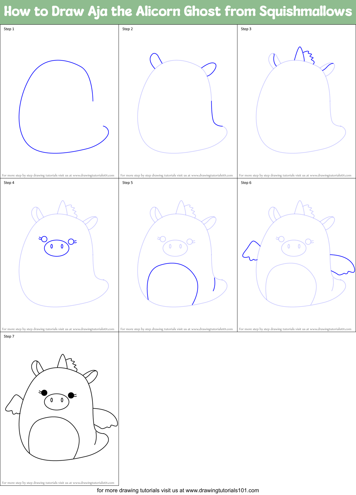 How to Draw Aja the Alicorn Ghost from Squishmallows Printable Step by Step
