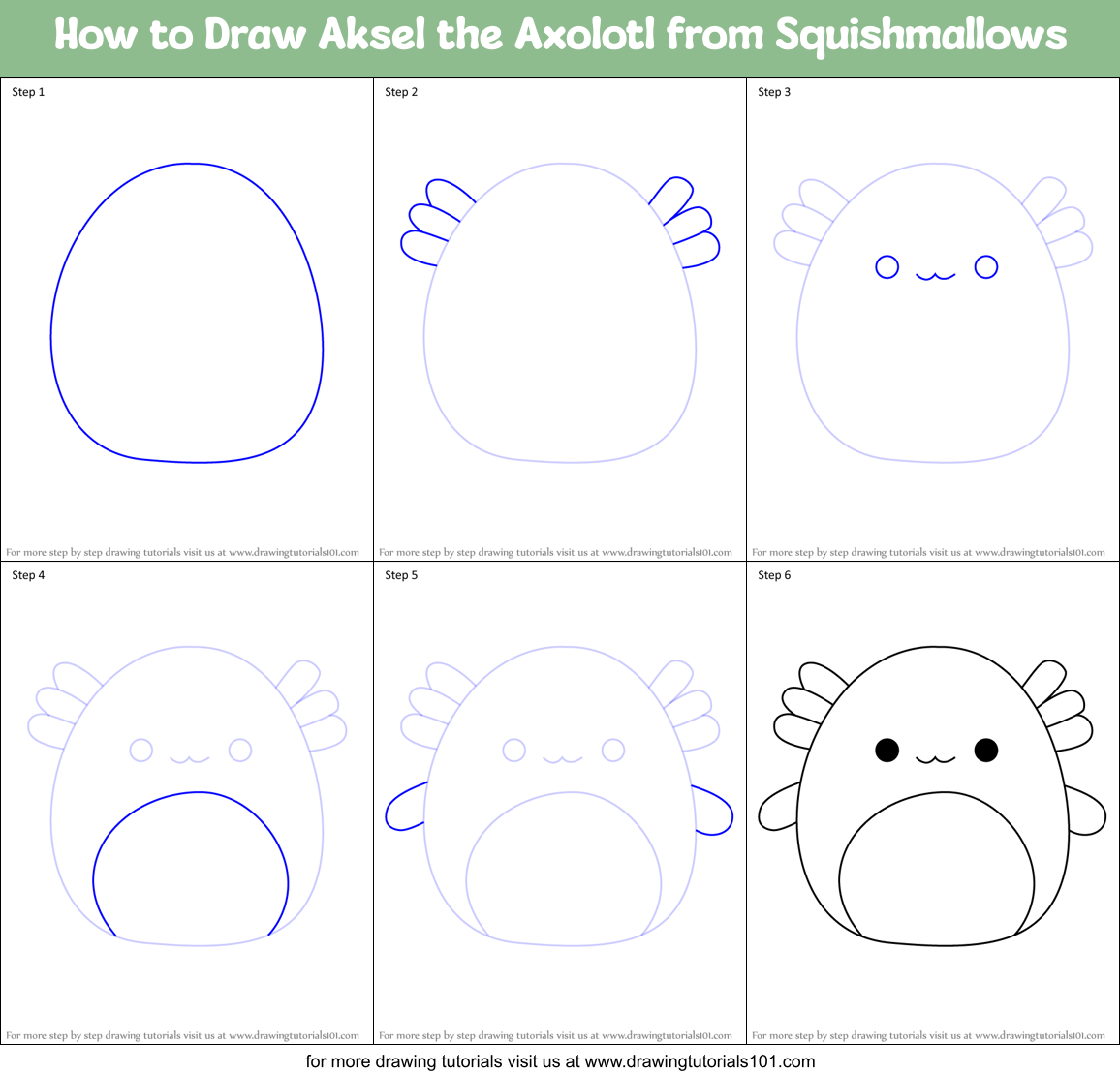 How to Draw Aksel the Axolotl from Squishmallows Printable Step by Step