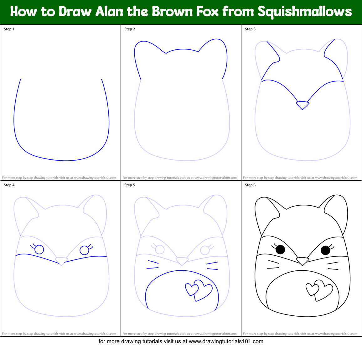 How to Draw Alan the Brown Fox from Squishmallows Printable Step by Step