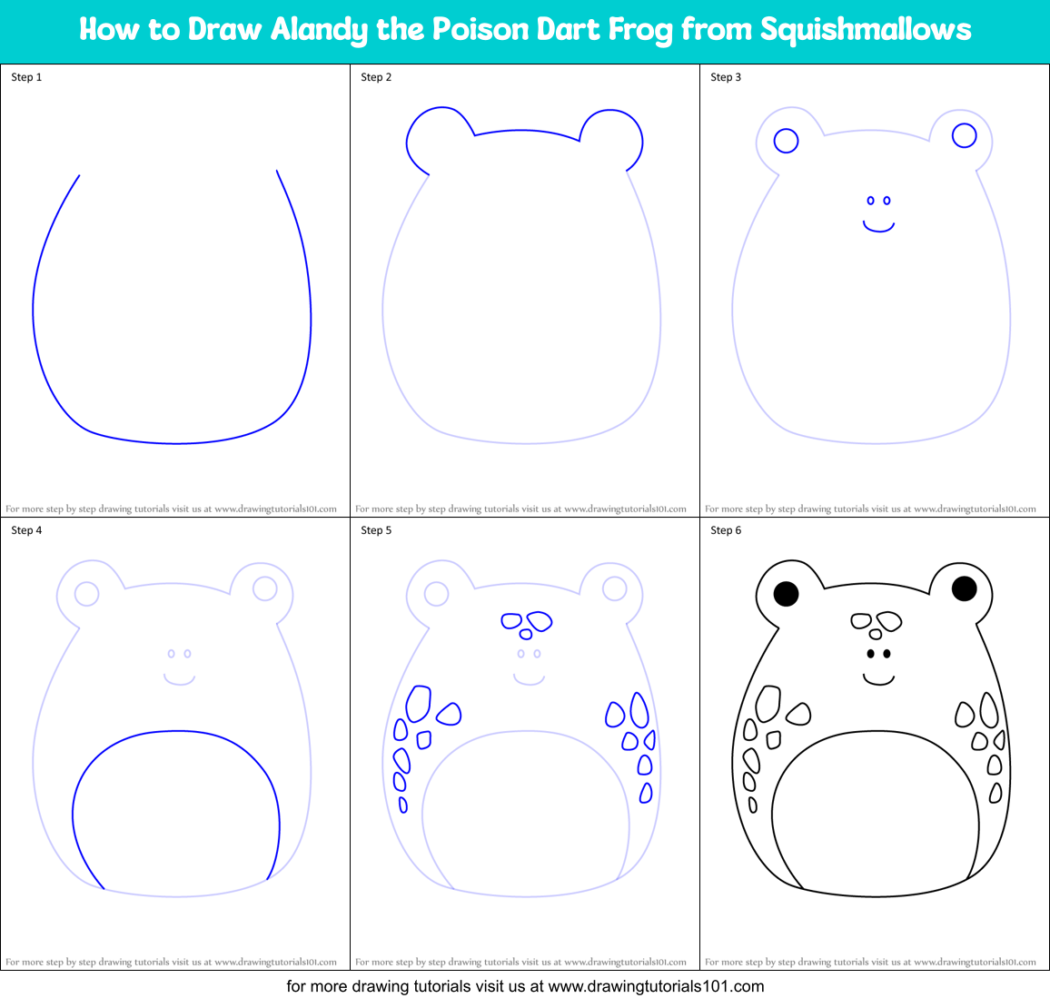 How to Draw Alandy the Poison Dart Frog from Squishmallows Printable Step by Step