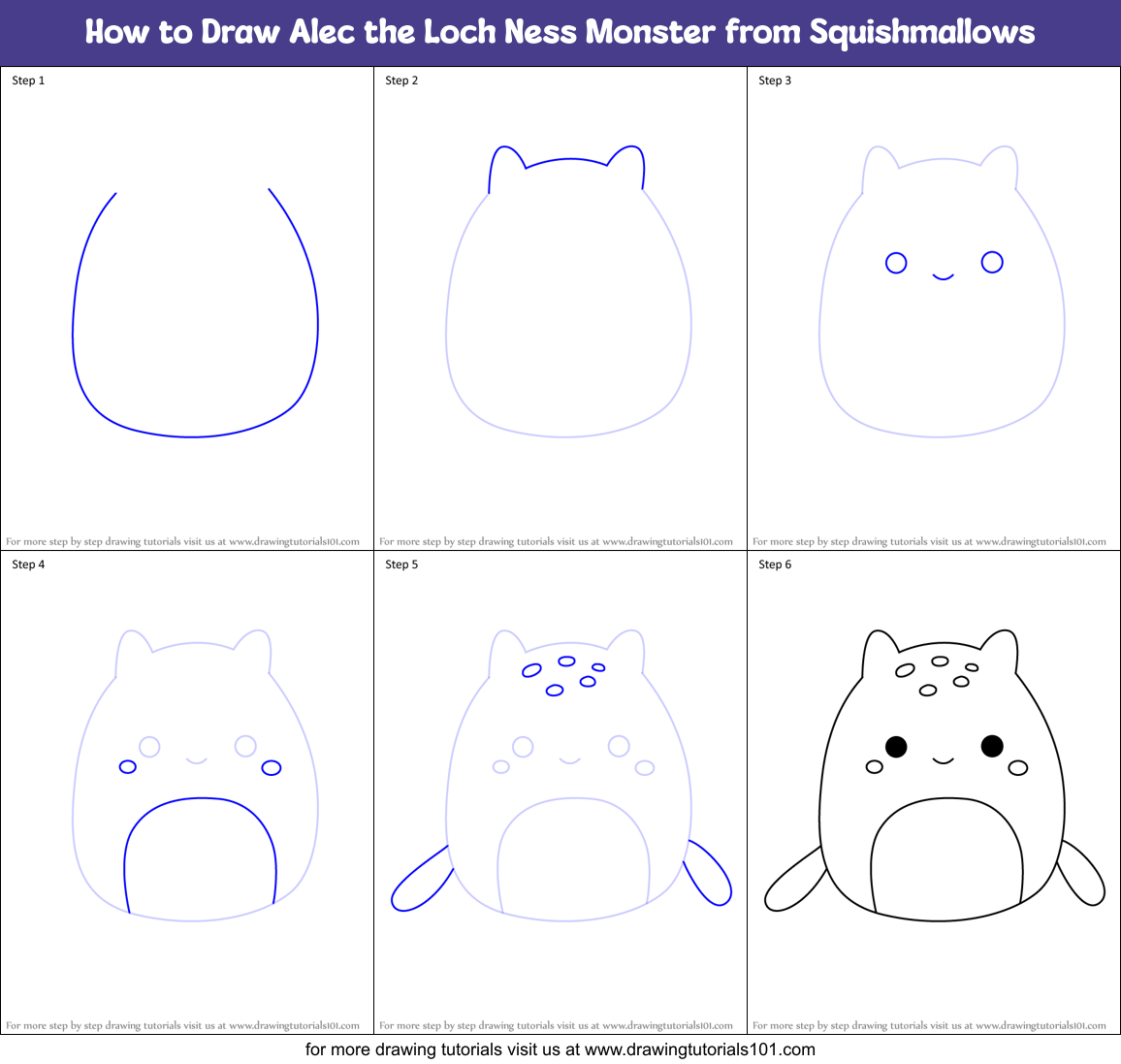 How to Draw Alec the Loch Ness Monster from Squishmallows Printable Step by Step