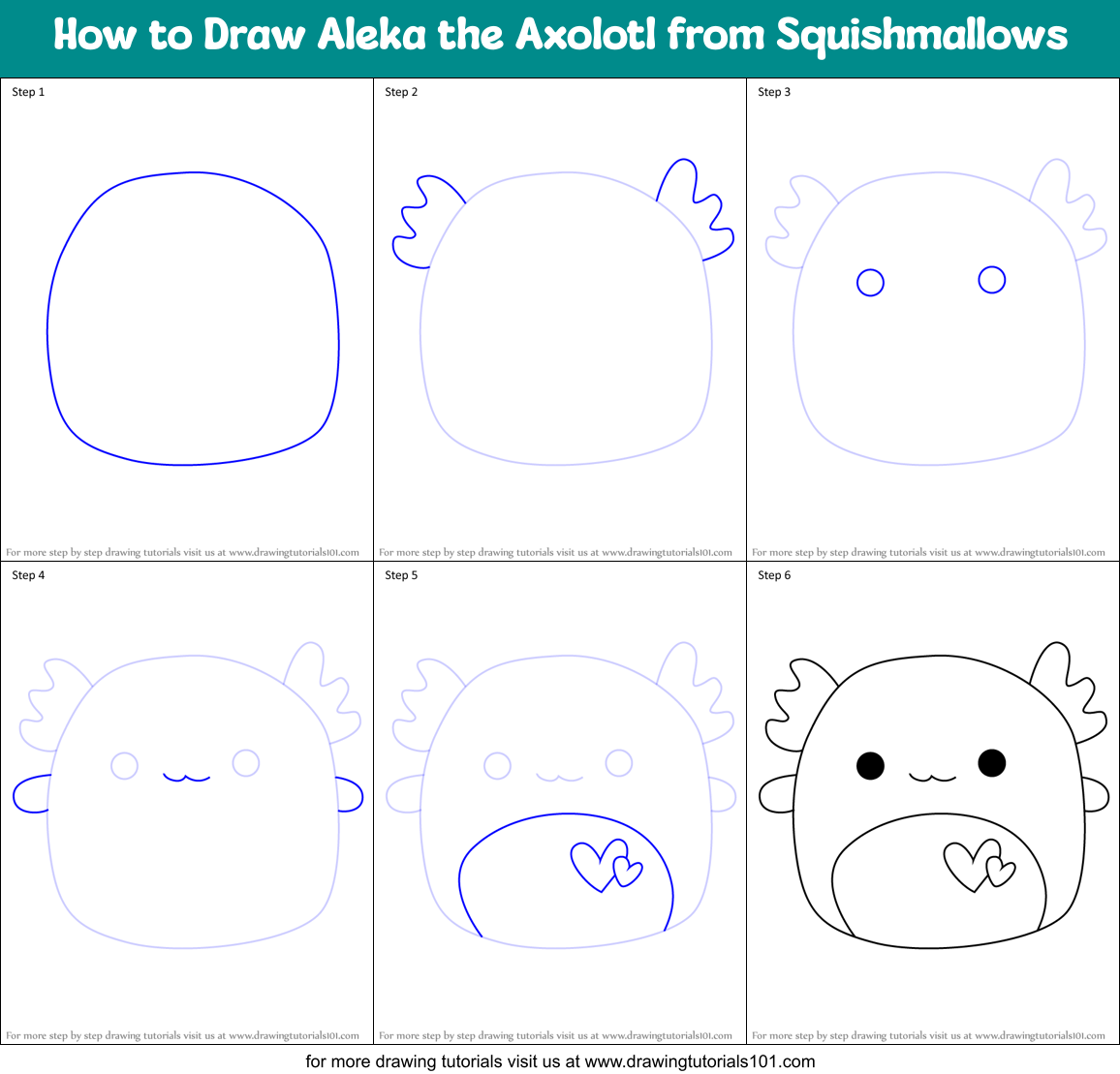 How to Draw Aleka the Axolotl from Squishmallows Printable Step by Step