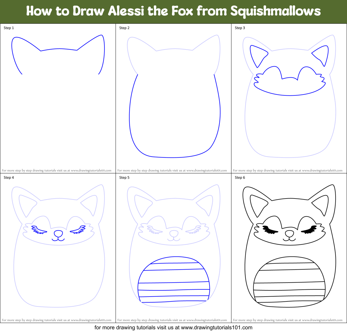 How to Draw Alessi the Fox from Squishmallows Printable Step by Step