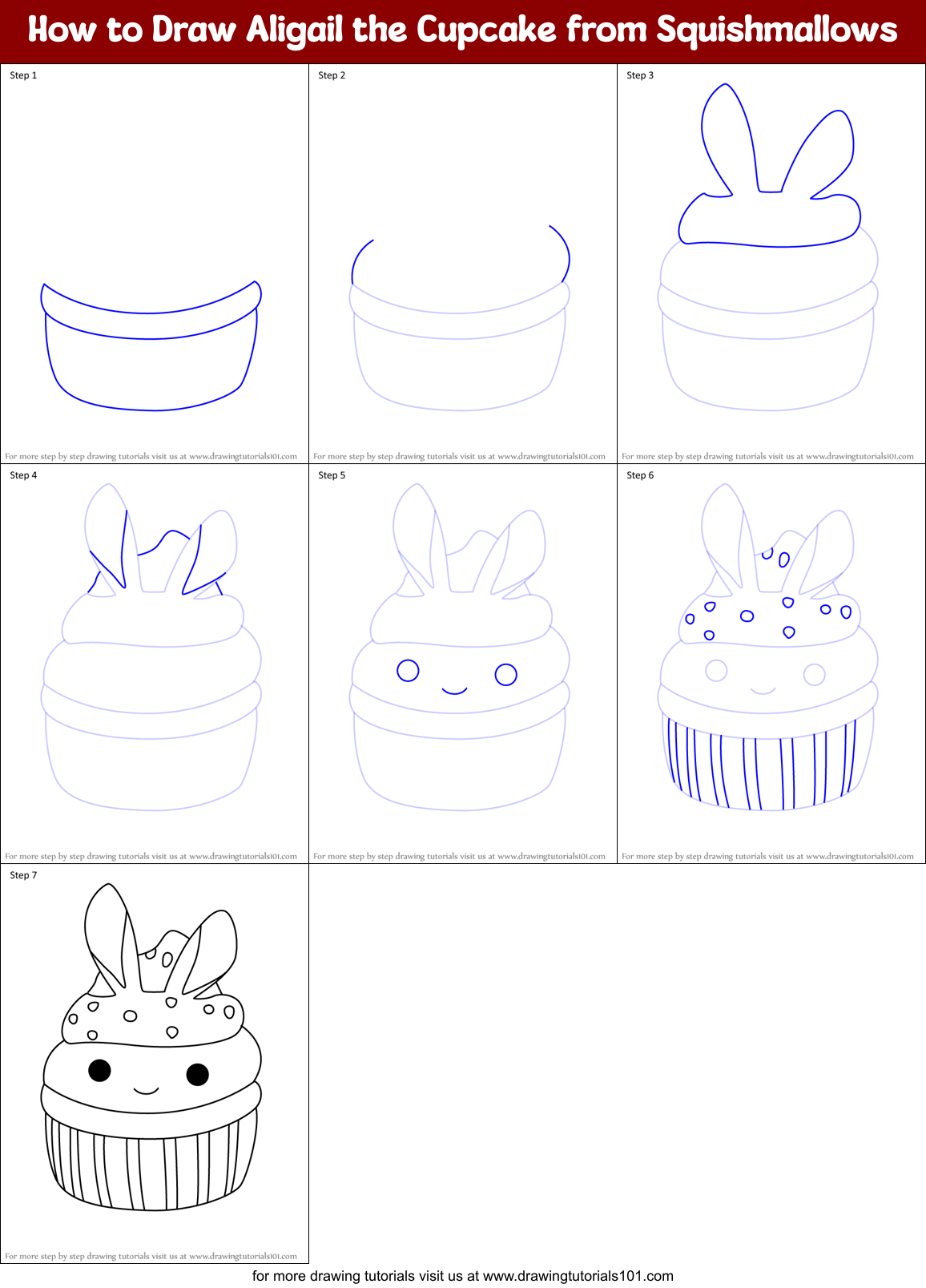 How to Draw Aligail the Cupcake from Squishmallows Printable Step by Step