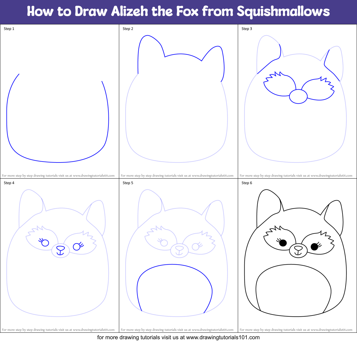 How to Draw Alizeh the Fox from Squishmallows Printable Step by Step