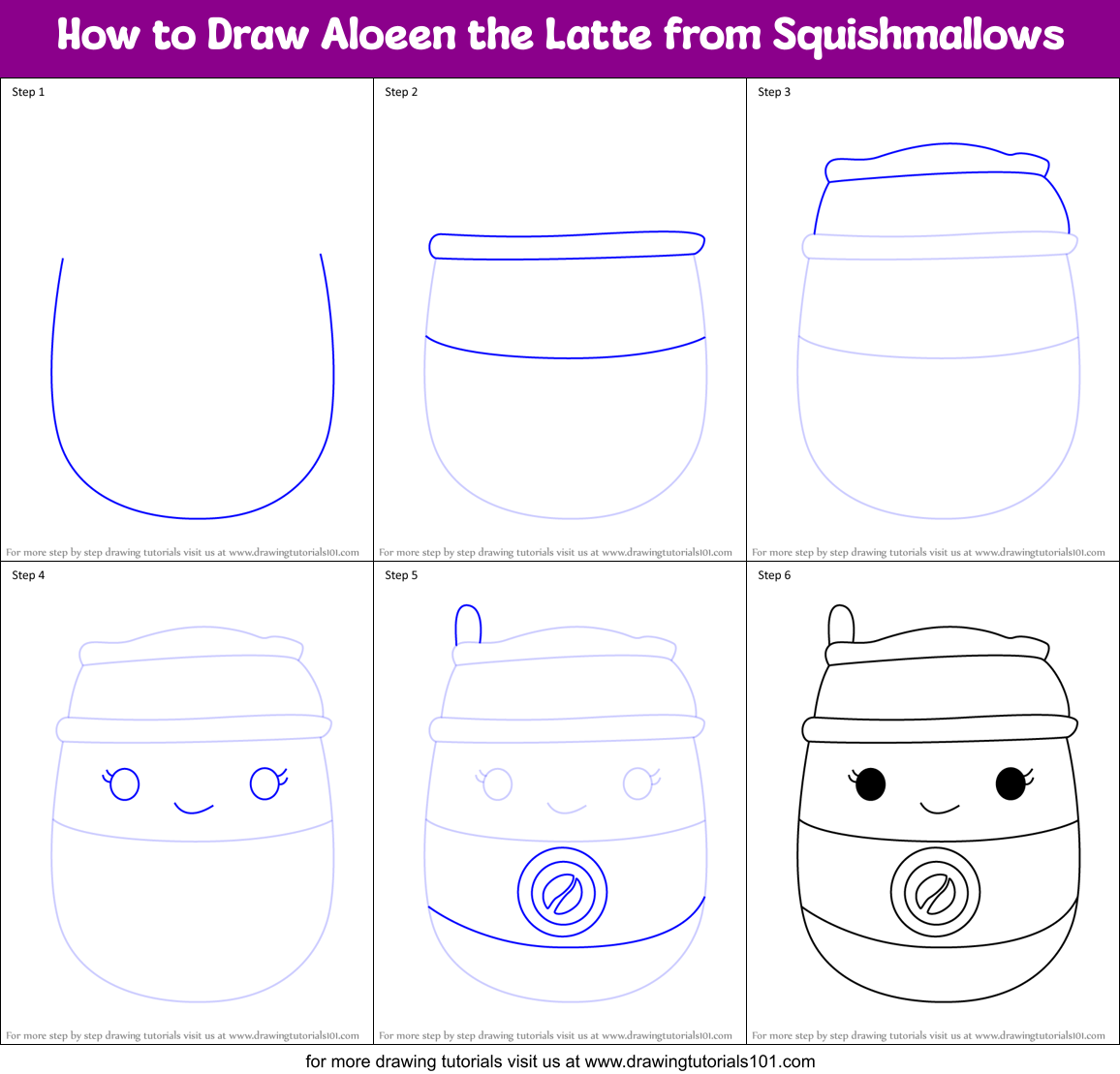 How to Draw Aloeen the Latte from Squishmallows Printable Step by Step