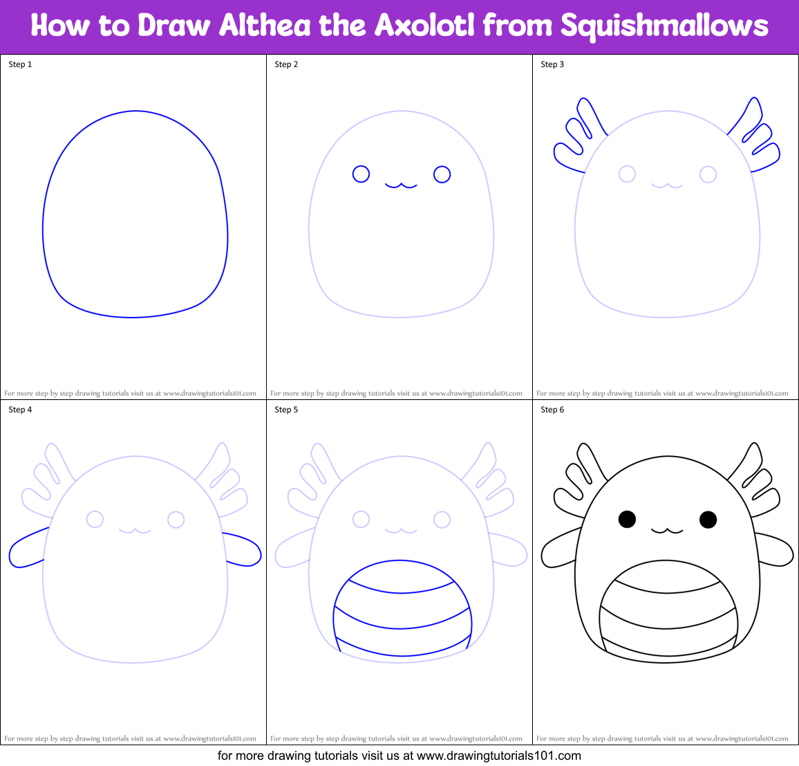 How to Draw Althea the Axolotl from Squishmallows Printable Step by Step