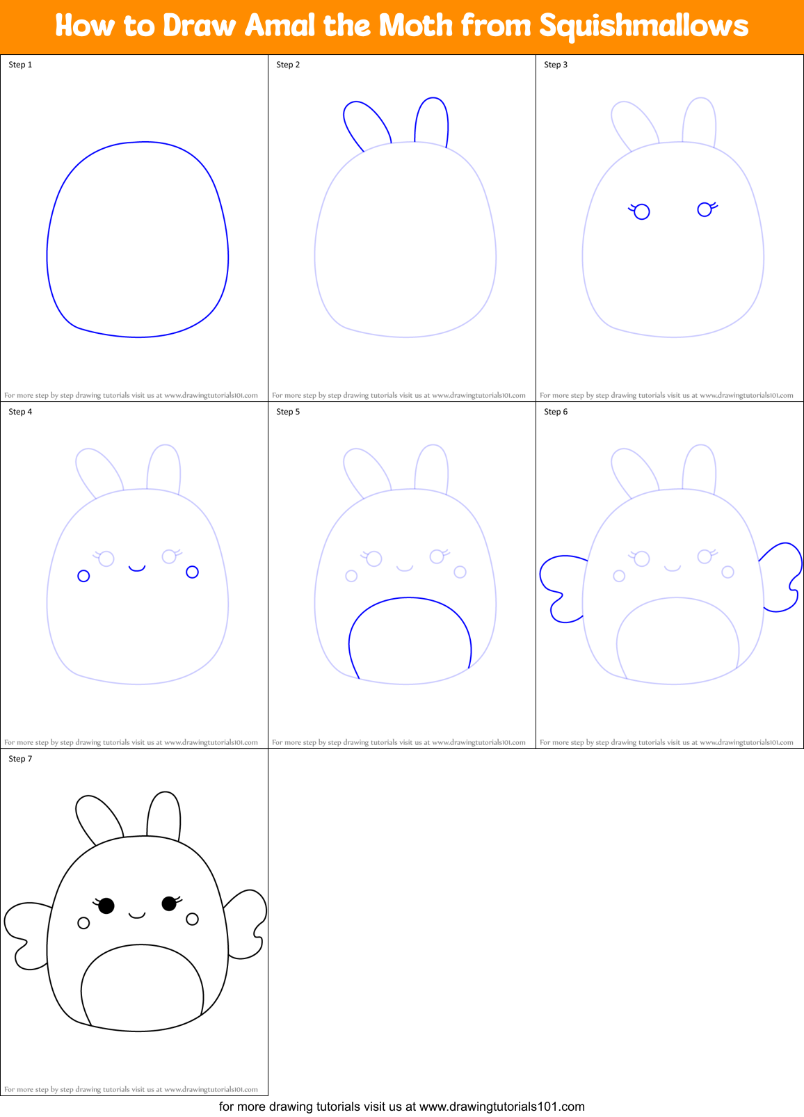 How to Draw Amal the Moth from Squishmallows Printable Step by Step