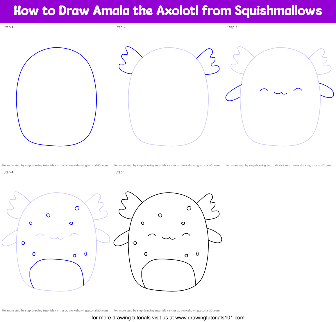 How to Draw Amala the Axolotl from Squishmallows Printable Step by Step
