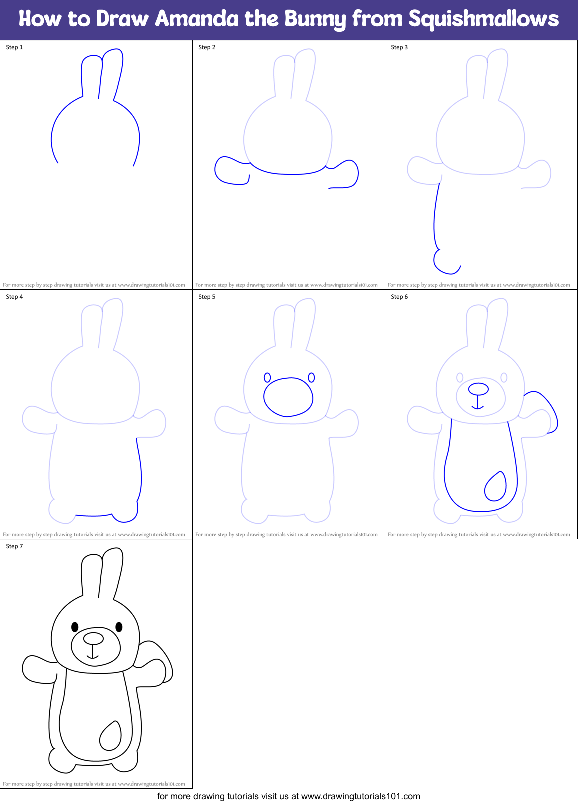 How to Draw Amanda the Bunny from Squishmallows Printable Step by Step