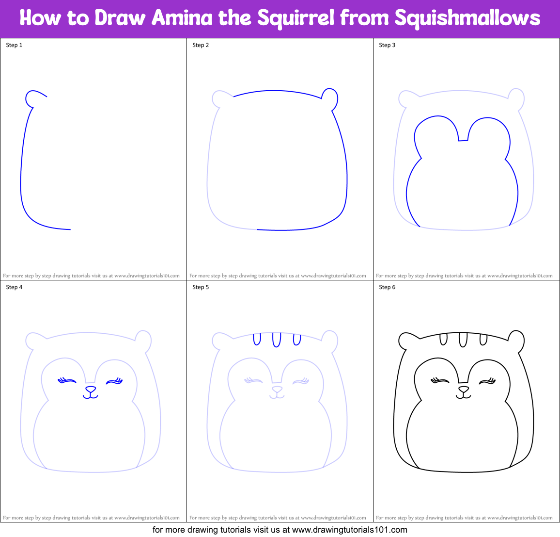 How to Draw Amina the Squirrel from Squishmallows Printable Step by Step