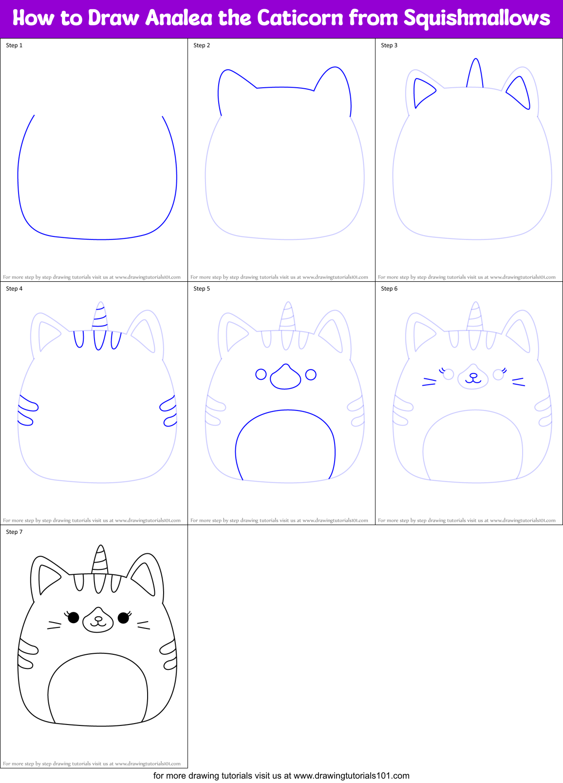 How to Draw Analea the Caticorn from Squishmallows Printable Step by Step