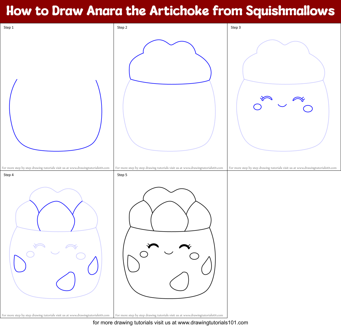 How to Draw Anara the Artichoke from Squishmallows Printable Step by Step