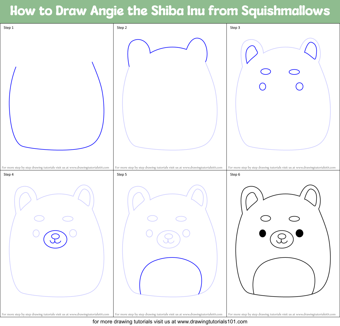 How to Draw Angie the Shiba Inu from Squishmallows Printable Step by Step