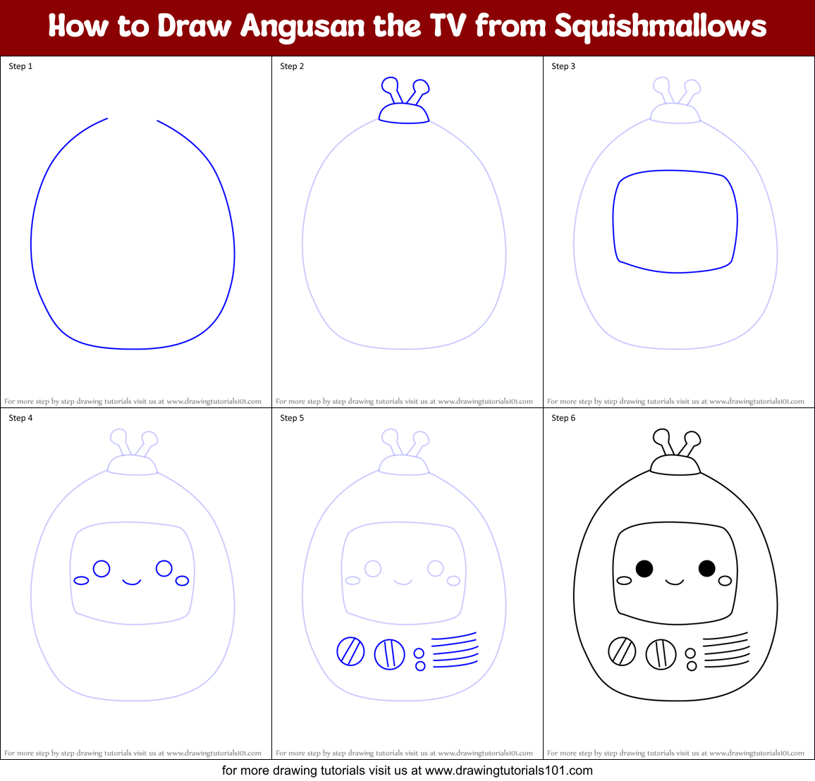 How to Draw Angusan the TV from Squishmallows Printable Step by Step
