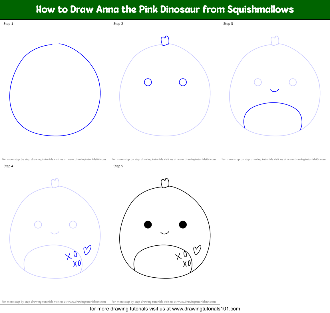 How to Draw Anna the Pink Dinosaur from Squishmallows Printable Step by Step