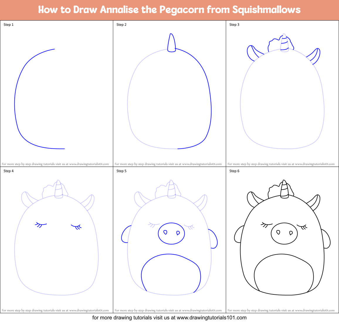 How to Draw Annalise the Pegacorn from Squishmallows Printable Step by Step