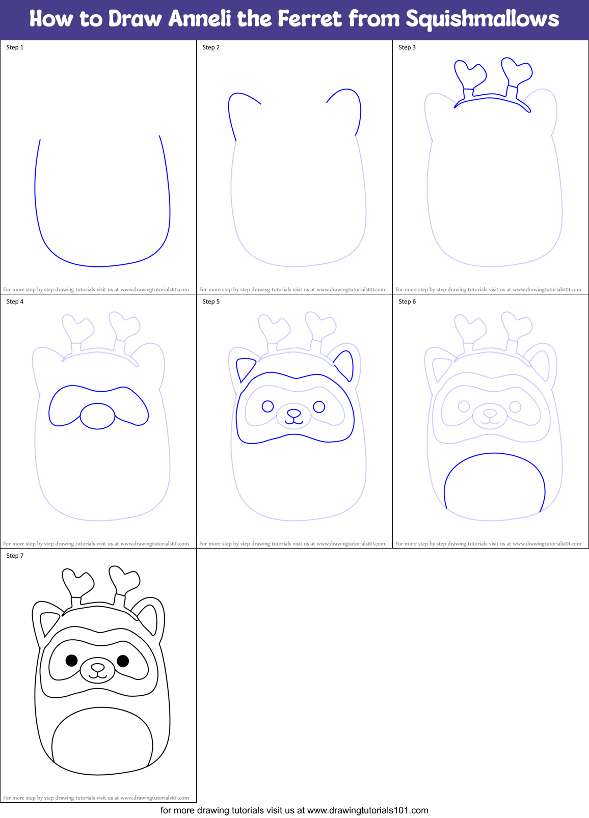 How to Draw Anneli the Ferret from Squishmallows Printable Step by Step