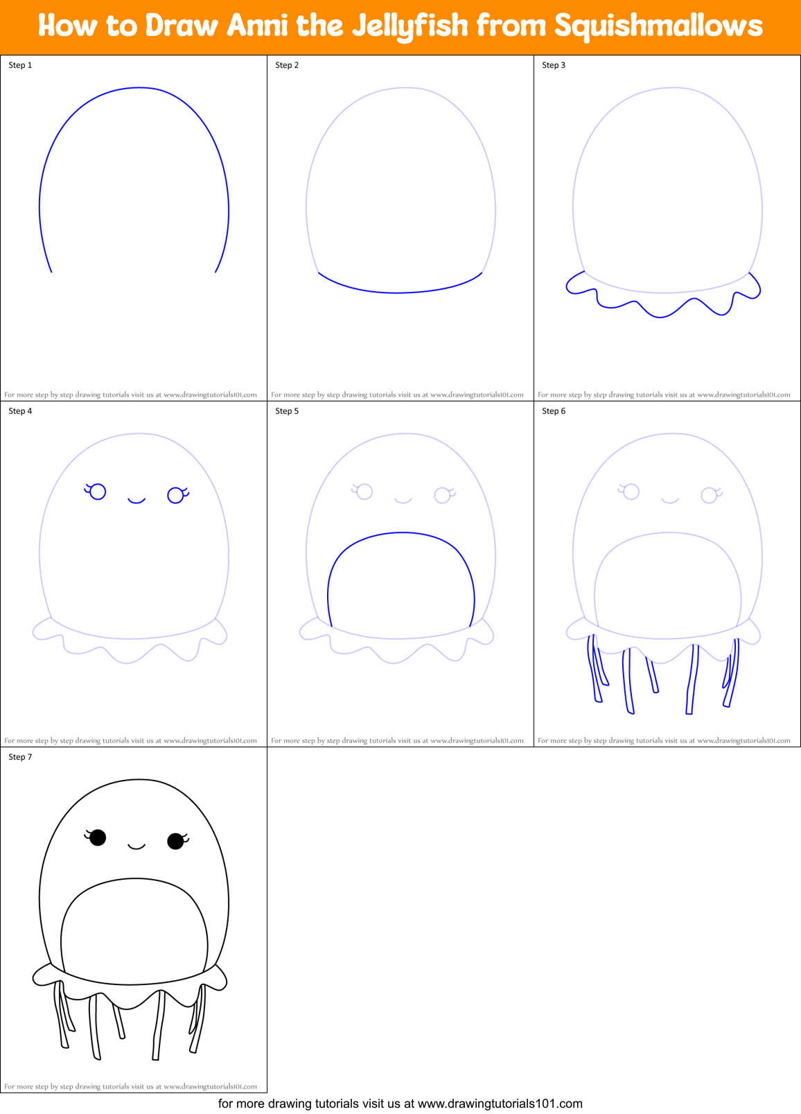 How to Draw Anni the Jellyfish from Squishmallows Printable Step by Step