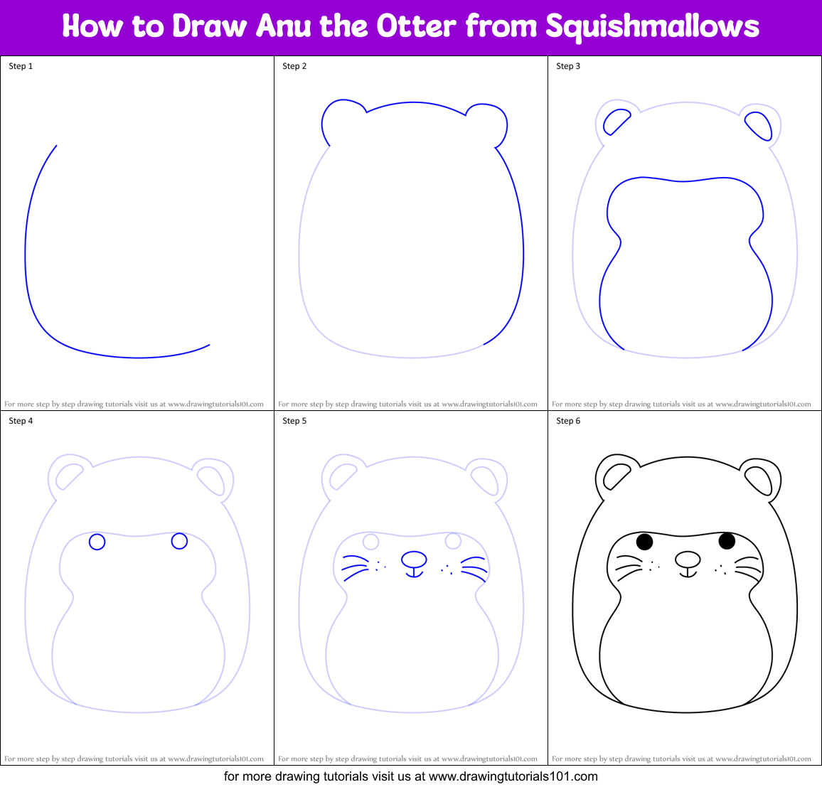 How to Draw Anu the Otter from Squishmallows Printable Step by Step