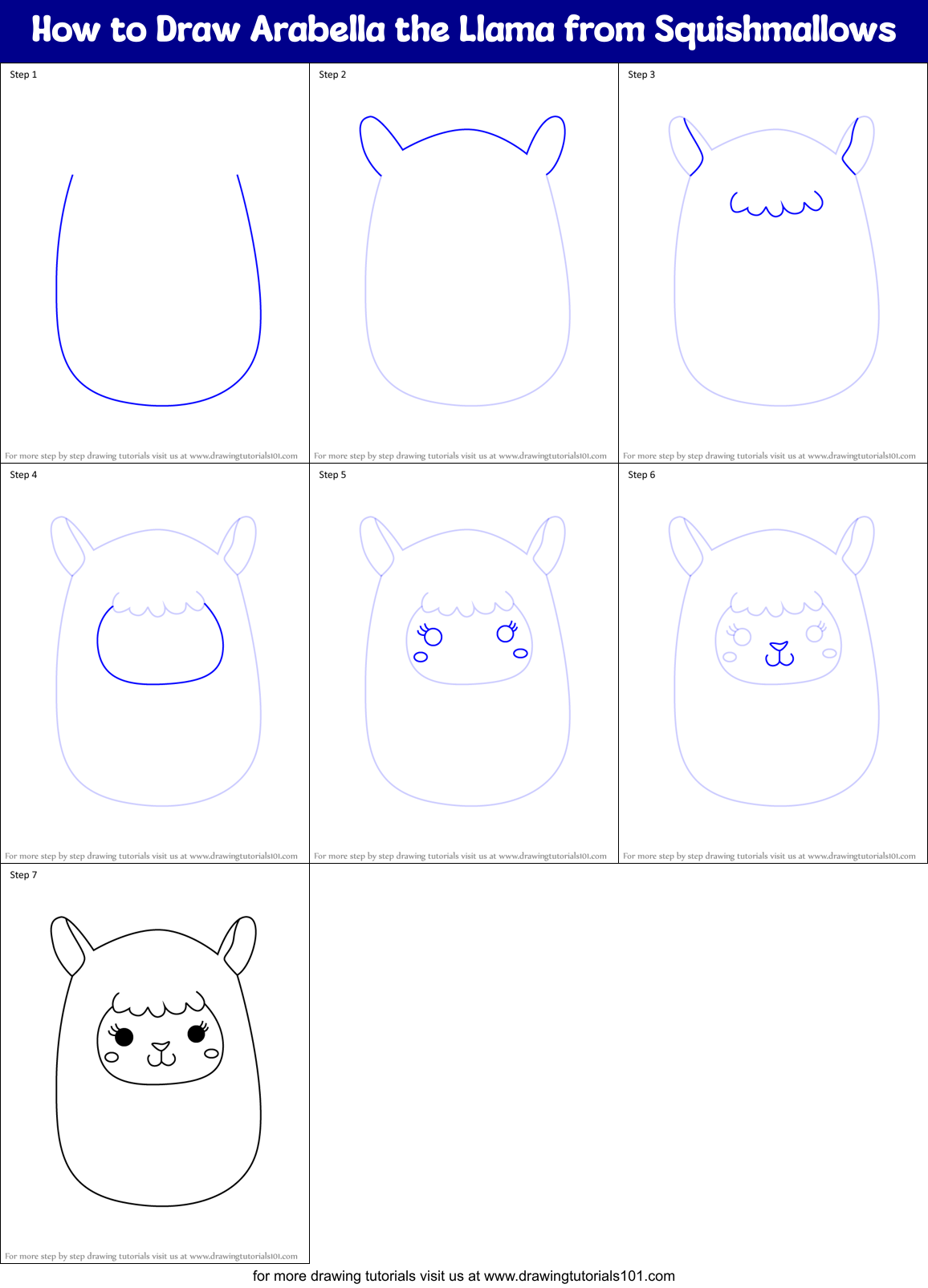 How to Draw Arabella the Llama from Squishmallows Printable Step by Step