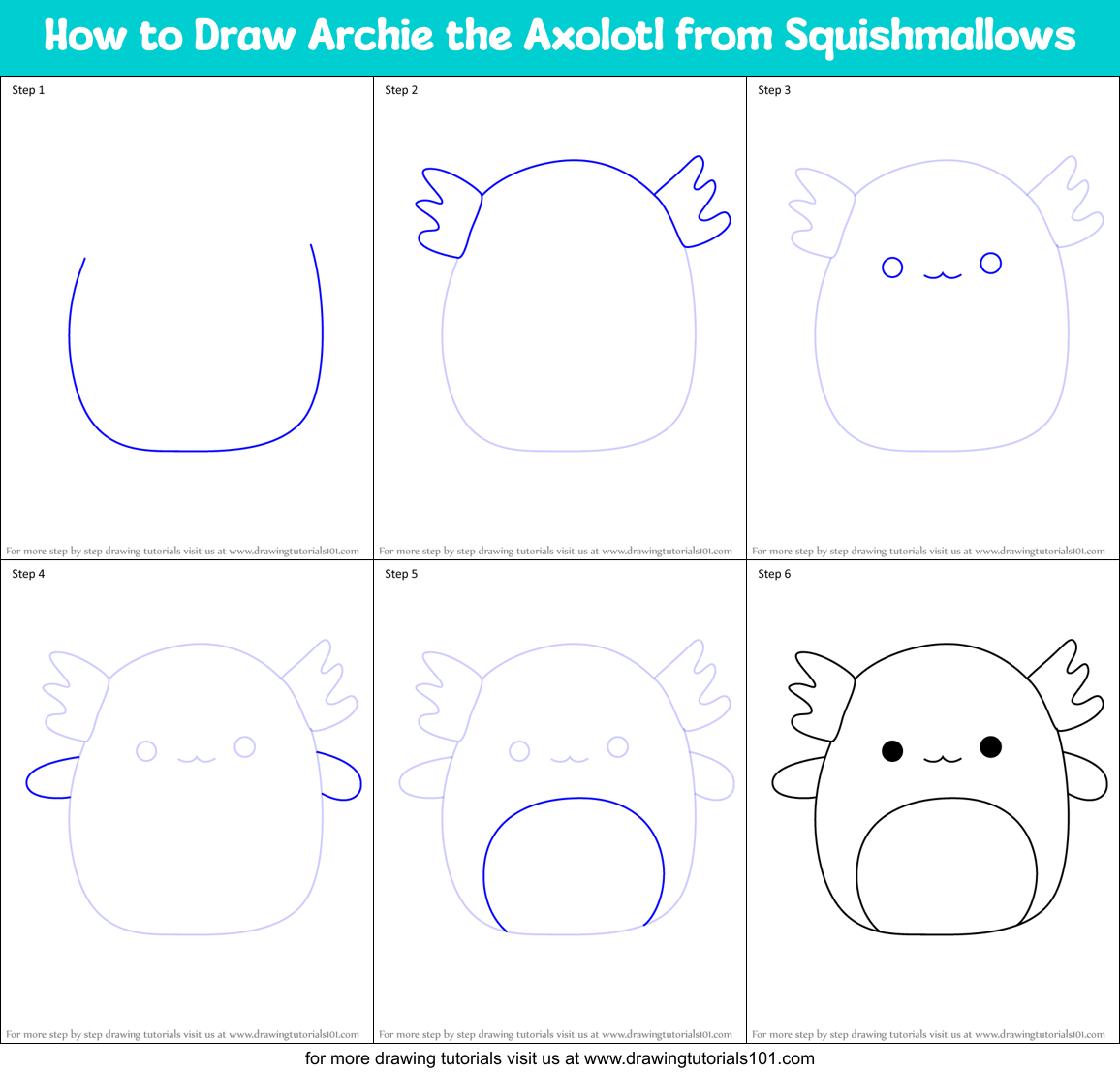 How to Draw Archie the Axolotl from Squishmallows Printable Step by Step