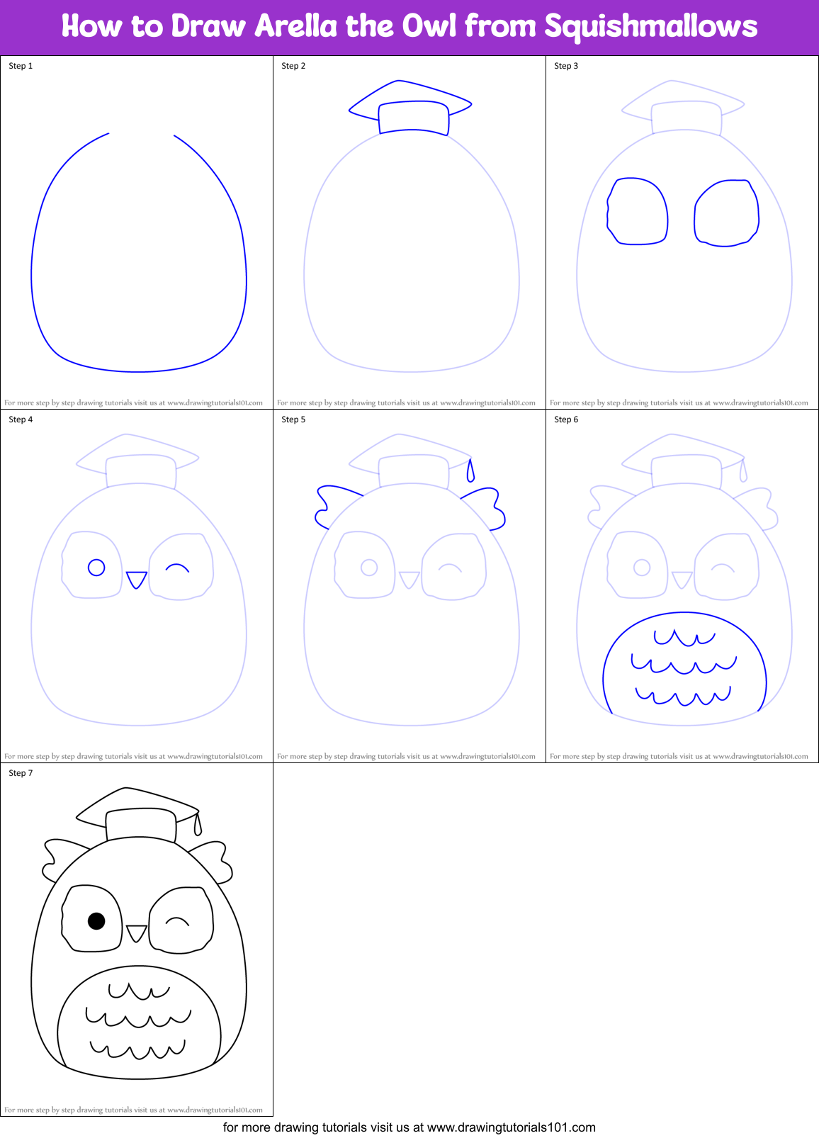 How to Draw Arella the Owl from Squishmallows Printable Step by Step