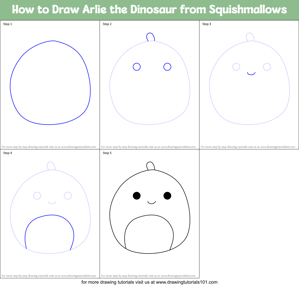 How to Draw Arlie the Dinosaur from Squishmallows Printable Step by Step