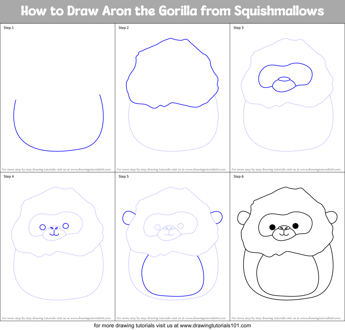 How to Draw Aron the Gorilla from Squishmallows Printable Step by Step