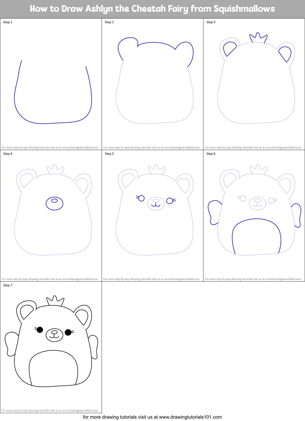 How to Draw Ashlyn the Cheetah Fairy from Squishmallows Printable Step by Step