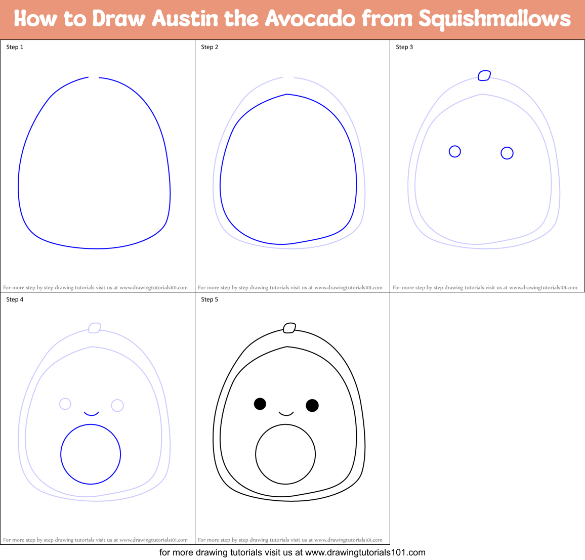 How to Draw Austin the Avocado from Squishmallows Printable Step by Step