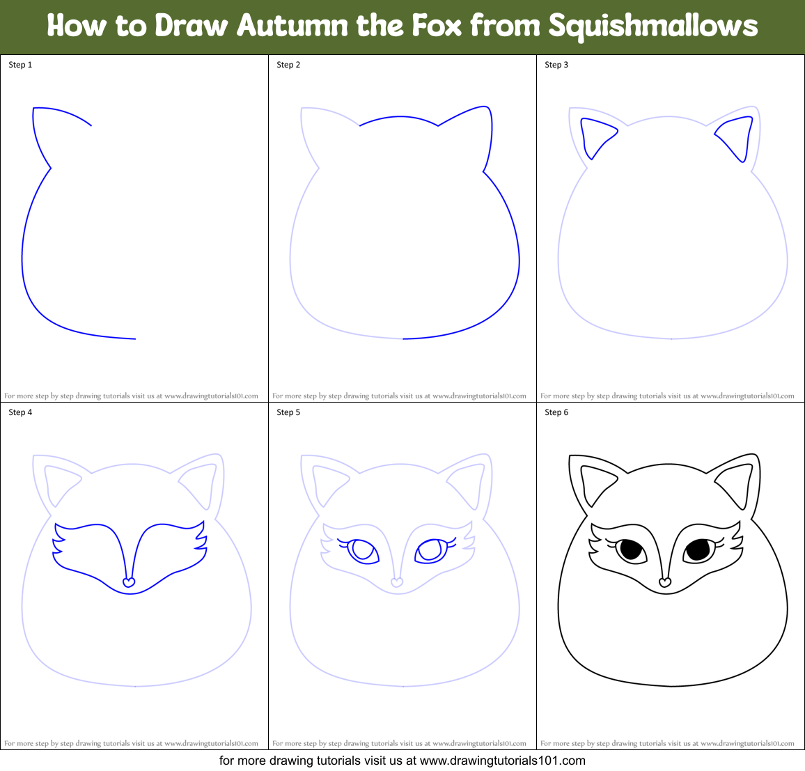 How to Draw Autumn the Fox from Squishmallows Printable Step by Step