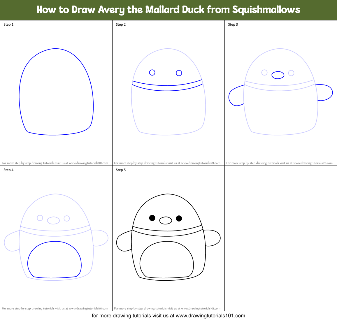 How to Draw Avery the Mallard Duck from Squishmallows Printable Step by Step