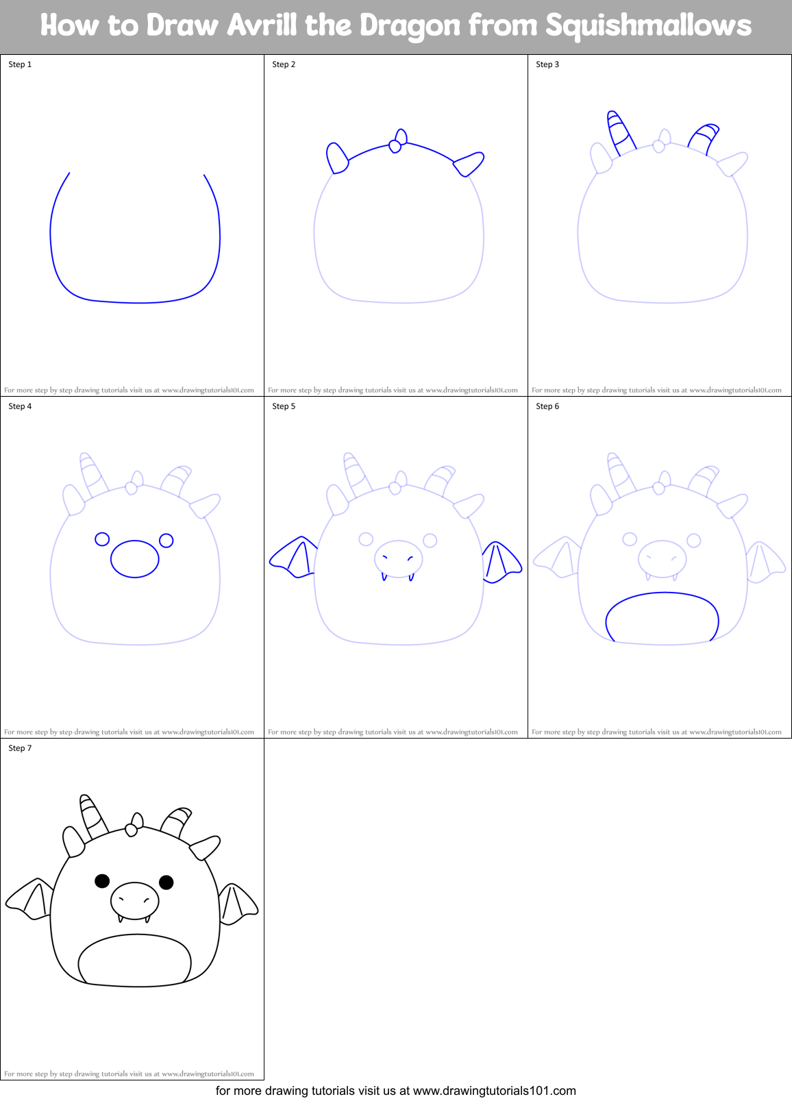 How to Draw Avrill the Dragon from Squishmallows Printable Step by Step