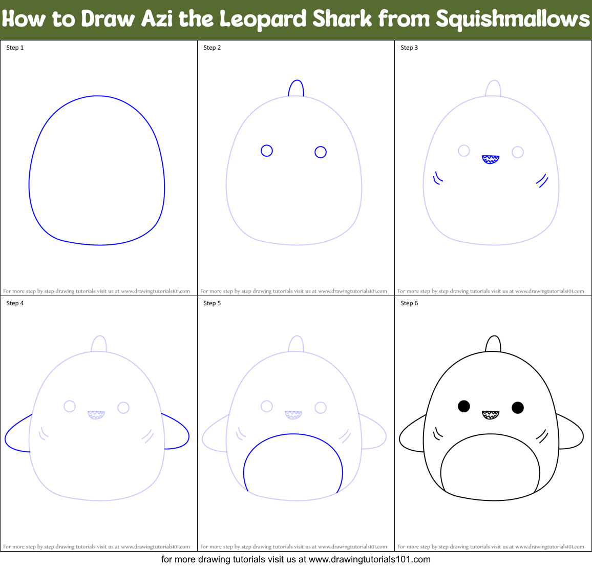 How to Draw Azi the Leopard Shark from Squishmallows Printable Step by Step