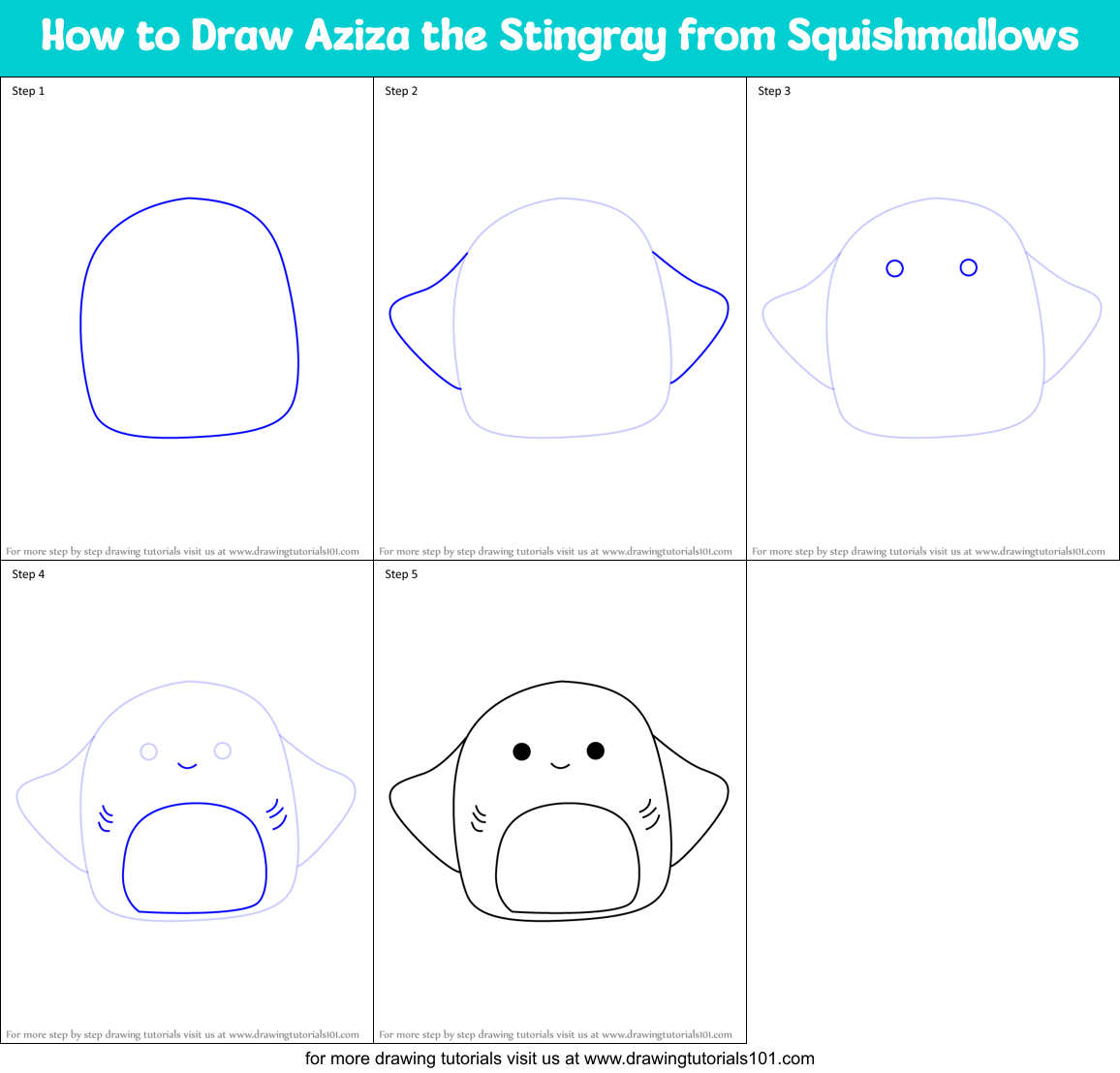 How to Draw Aziza the Stingray from Squishmallows Printable Step by Step