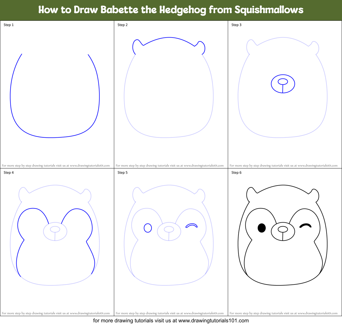 How to Draw Babette the Hedgehog from Squishmallows Printable Step by Step