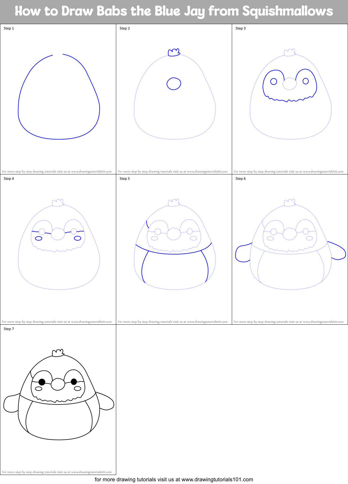 How to Draw Babs the Blue Jay from Squishmallows Printable Step by Step