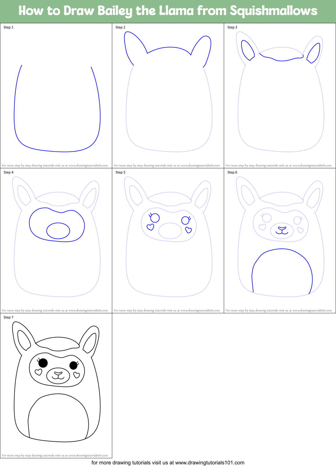 How to Draw Bailey the Llama from Squishmallows Printable Step by Step