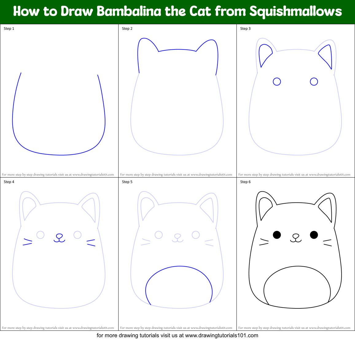 How to Draw Bambalina the Cat from Squishmallows Printable Step by Step