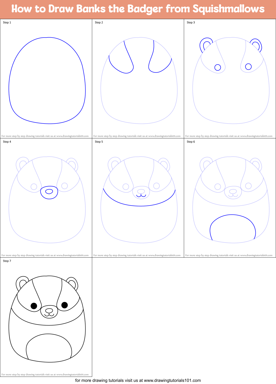 How to Draw Banks the Badger from Squishmallows Printable Step by Step