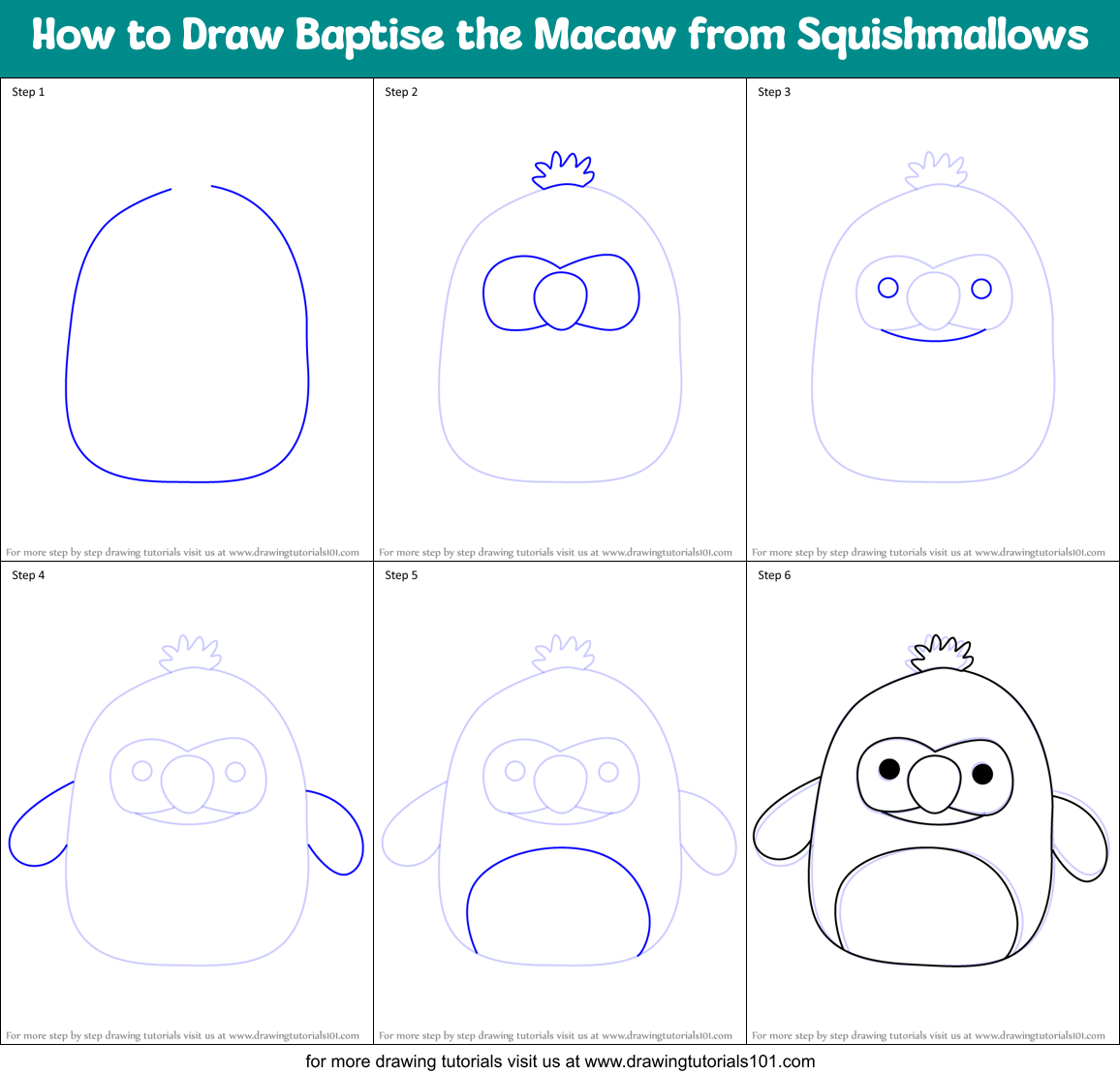 How to Draw Baptise the Macaw from Squishmallows Printable Step by Step