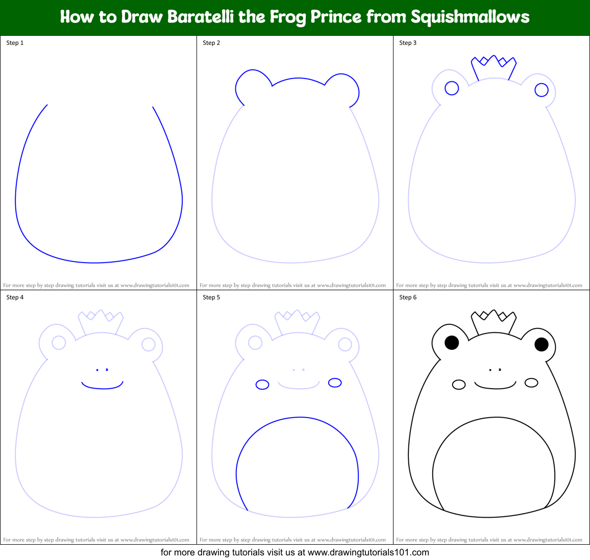 How to Draw Baratelli the Frog Prince from Squishmallows Printable Step by Step