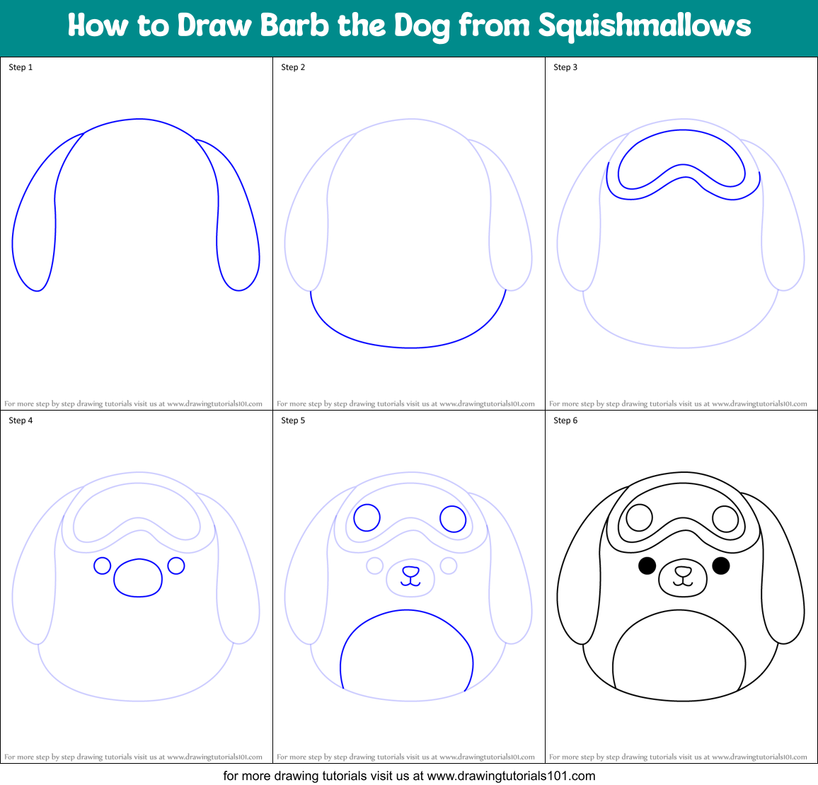 How to Draw Barb the Dog from Squishmallows Printable Step by Step