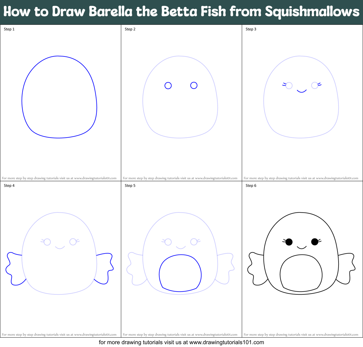 How to Draw Barella the Betta Fish from Squishmallows Printable Step by Step