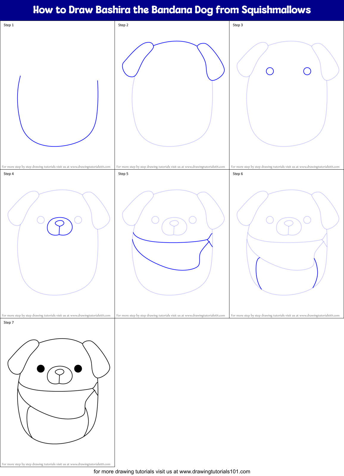 How to Draw Bashira the Bandana Dog from Squishmallows Printable Step by Step