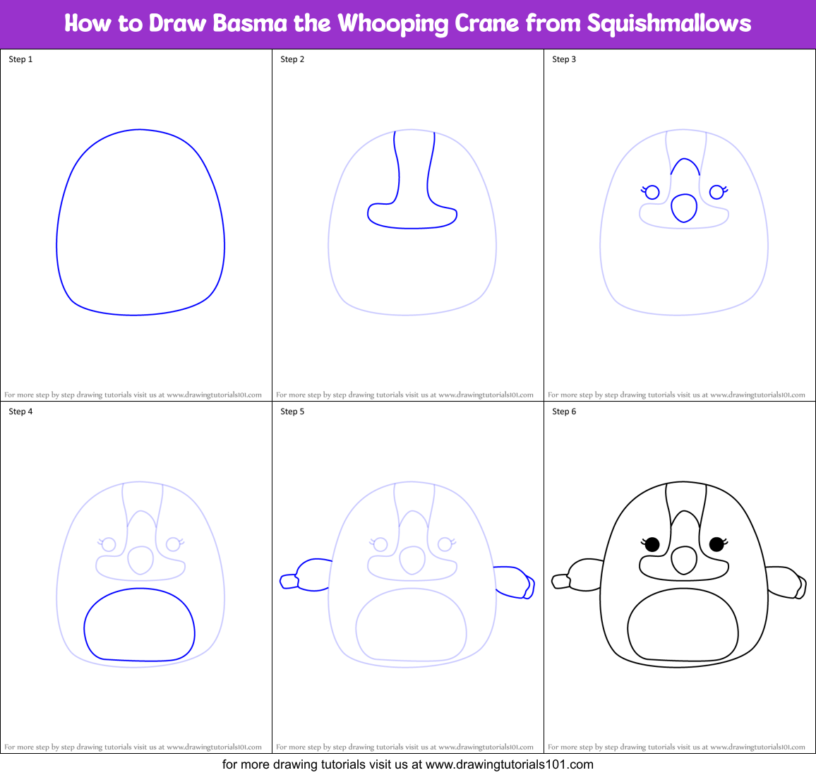 How to Draw Basma the Whooping Crane from Squishmallows Printable Step by Step